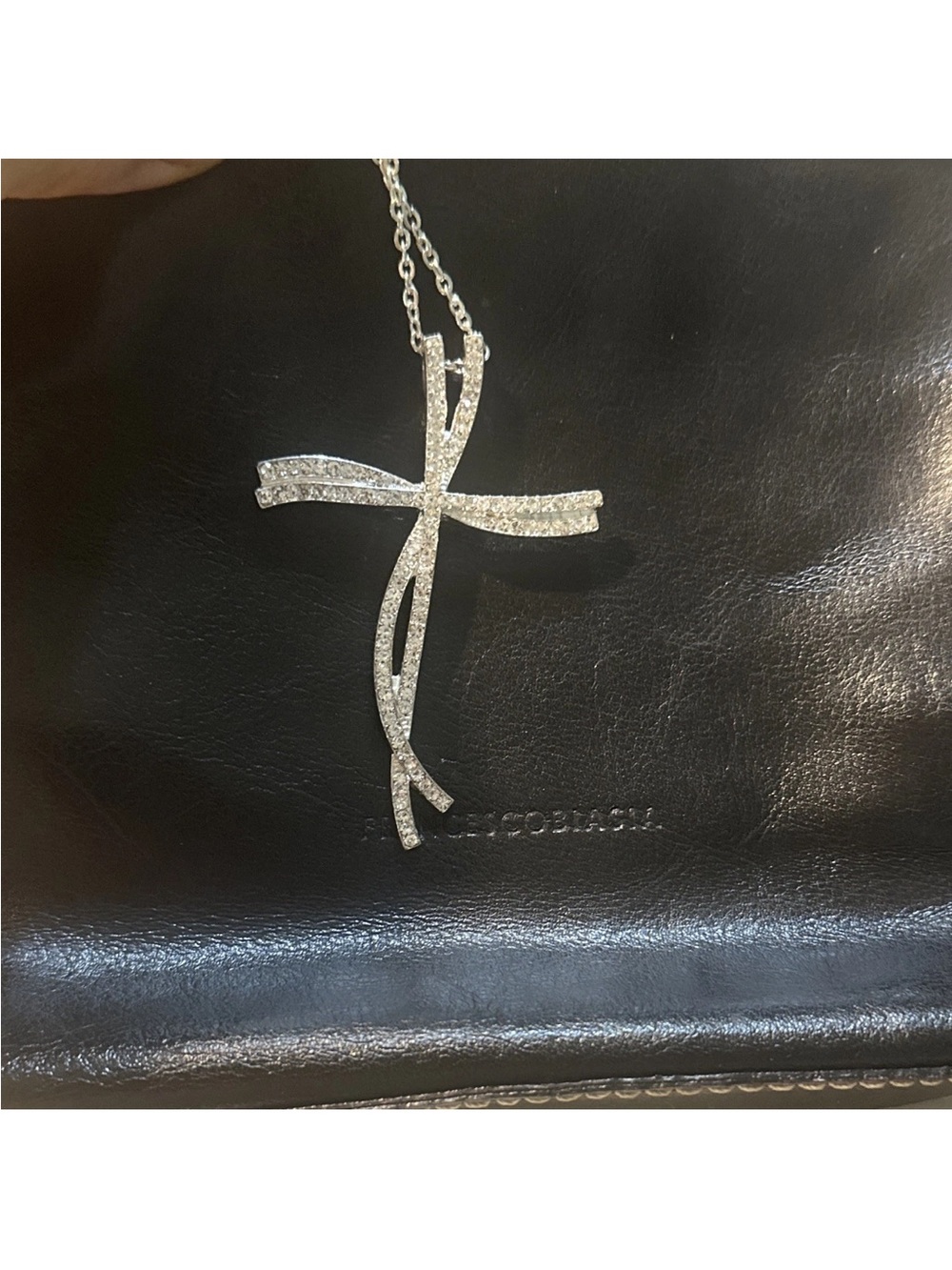 Silver  tone Crystal Cross Pendant Necklace - Women Jewelry